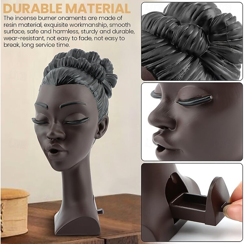 Head Incense Burner Black Woman, Black Lady Head Scents Burner Black Women Head, Head Incense Burner Black Woman,Headscents Incense Holder for Various Environments3
