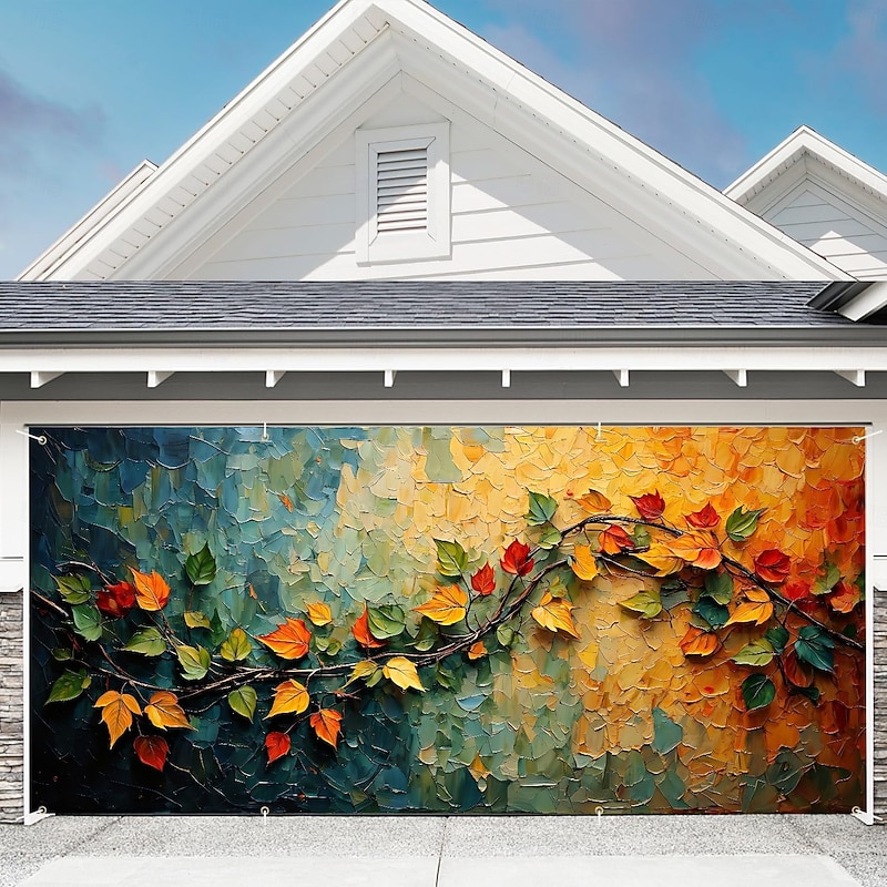 Tapestry Garage Door Cover Large Hanging Backdrop Leaf Vine Colorful Art Party Outdoor Shooting Backgrounds Front Door Home Decor3