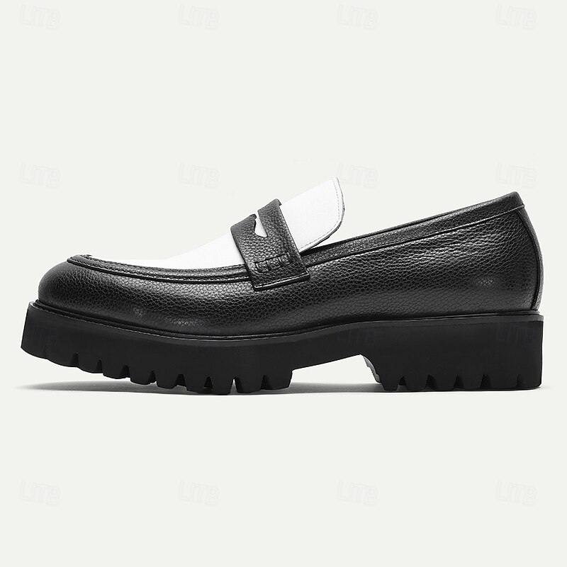 Men's Black and White Loafers – Genuine Leather Slip-On Shoes with Contrast Panel, Comfortable Business Casual Footwear for Office, Travel and Daily Wear3