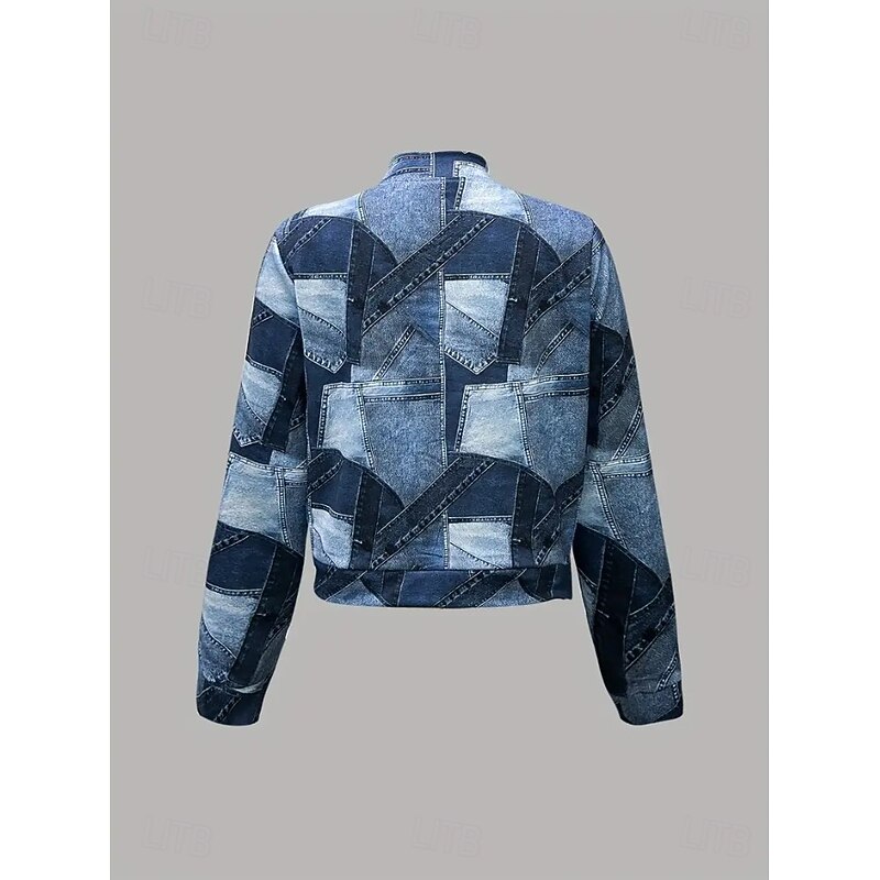 Women's Casual Jacket Warm Quick Dry Zipper Pocket Elegant Fashion Daily Simple Camouflage Vacation Casual Daily Holiday Short Baseball Collar Regular Fit Long Sleeve Outerwear Navy Blue Blue Fuchsia3