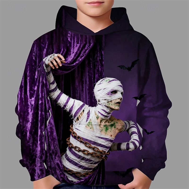 Christmas Boys' 3D Skull Hoodie Long Sleeve Spring Fall Fashion Streetwear Kids 4-12 Years Hooded Outdoor Casual Daily Regular Fit