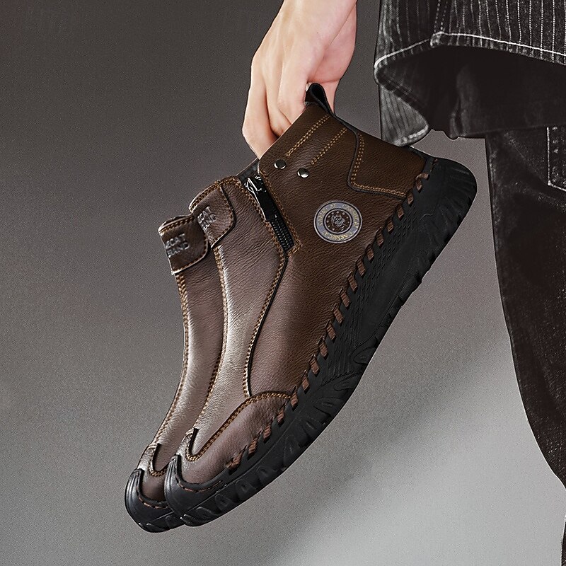 Men's Brown High-Top Boots with Zipper Design – Trendy and Functional Footwear, Ideal for Urban Street Style and Everyday Wear2