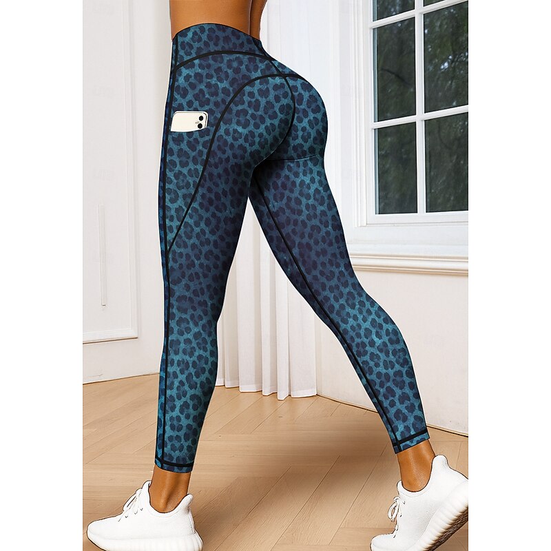 Women's pilates leggings fitness pants Gym Leggings Pockets Stamp Duty Side Pockets Pilates Gym Gym Workout Pants Tights Leggings Color Gradient Geometry Amethyst Dark Blue Sports Activewear Stretchy