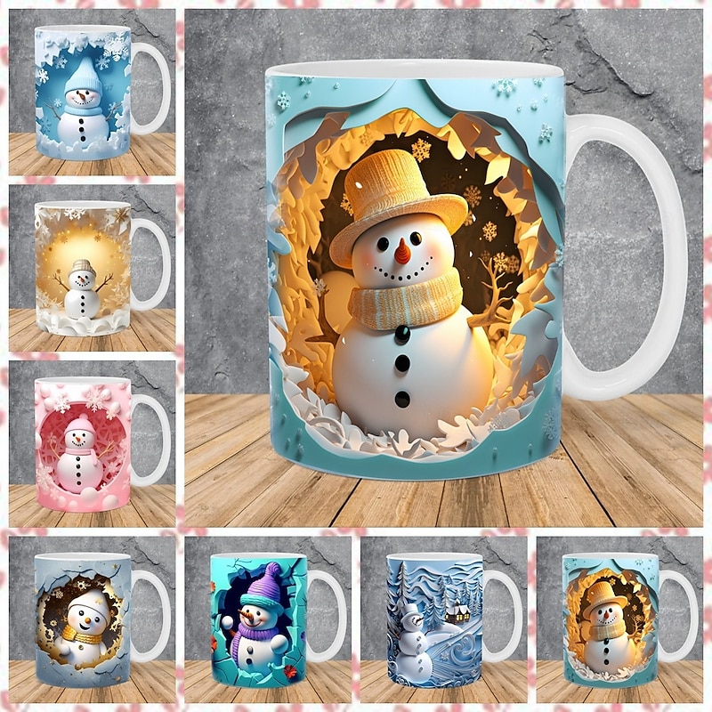 Christmas Gift Mug 3D Snowman 12oz, Cute Holiday Ceramic Coffee Cup, Festive Hot Chocolate Tea Mug for Winter, Xmas Party, Office, Home Decor Collectible