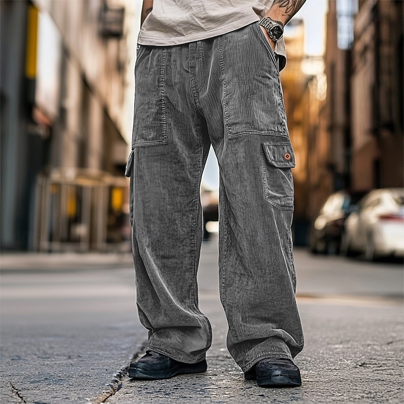 Men's Cargo Pants Cargo Trousers Corduroy Pants Pocket Buttons Woven Solid Color Plain Soft Breathable Full Length Formal Office Work Vacation Stylish Black Brown Micro-elastic - Main Image