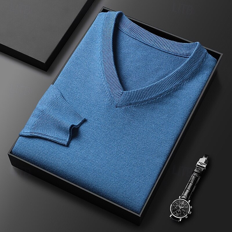 Men's Sweater Pullover Sweater Jumper Ribbed Knit Regular Tops Knitted Slim Fit Plain V Neck Knitwear Contemporary Casual Daily Wear Clothing Apparel Spring Fall Camel Black M L XL3