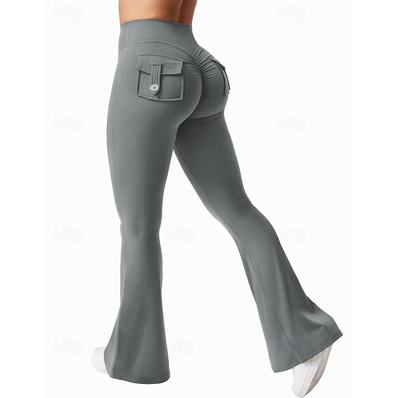 Women's Flared Pants Chinos Streetwear Casual Full Length Medium Waist Plain Pocket Elastic Waist Comfortable Stretchy Outdoor Vacation Daily Light Gray Navy Black Army Green Fall Winter Regular Fit