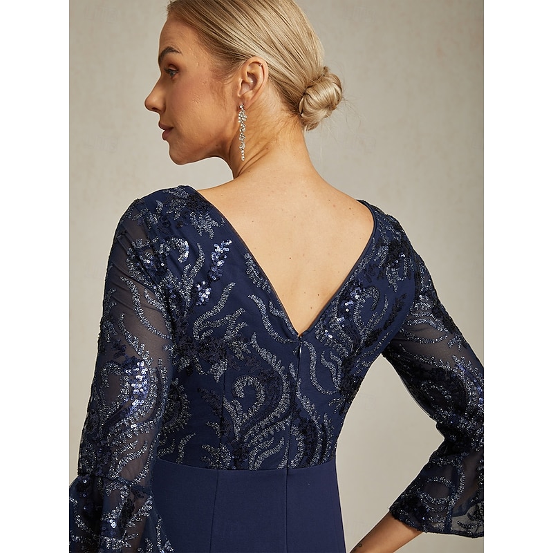 Women's Mini Dress Sheath Dress Elegant Party Floral 3/4 Length Sleeve Crew Neck Navy Blue Summer Spring Fall3