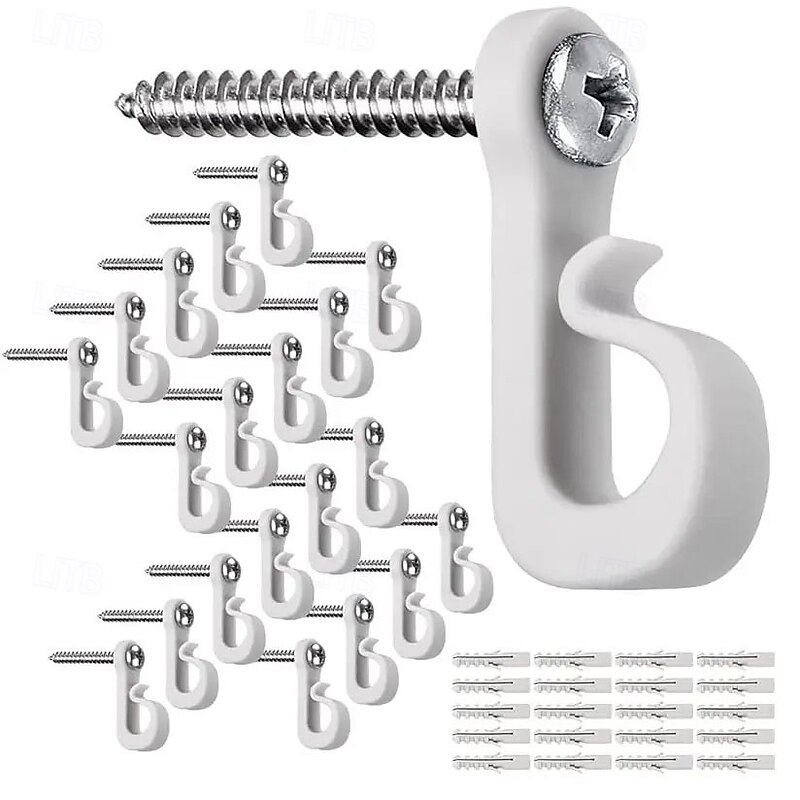 20pcs Plastic Light Safety Hook Set - Versatile Hanging Solution for Indoor and Outdoor Use, Includes 20 Hooks, 20 Screws, 20 Tubes, Outdoor Wall Hooks for Halloween, Christmas Parties, Hanging Plants2
