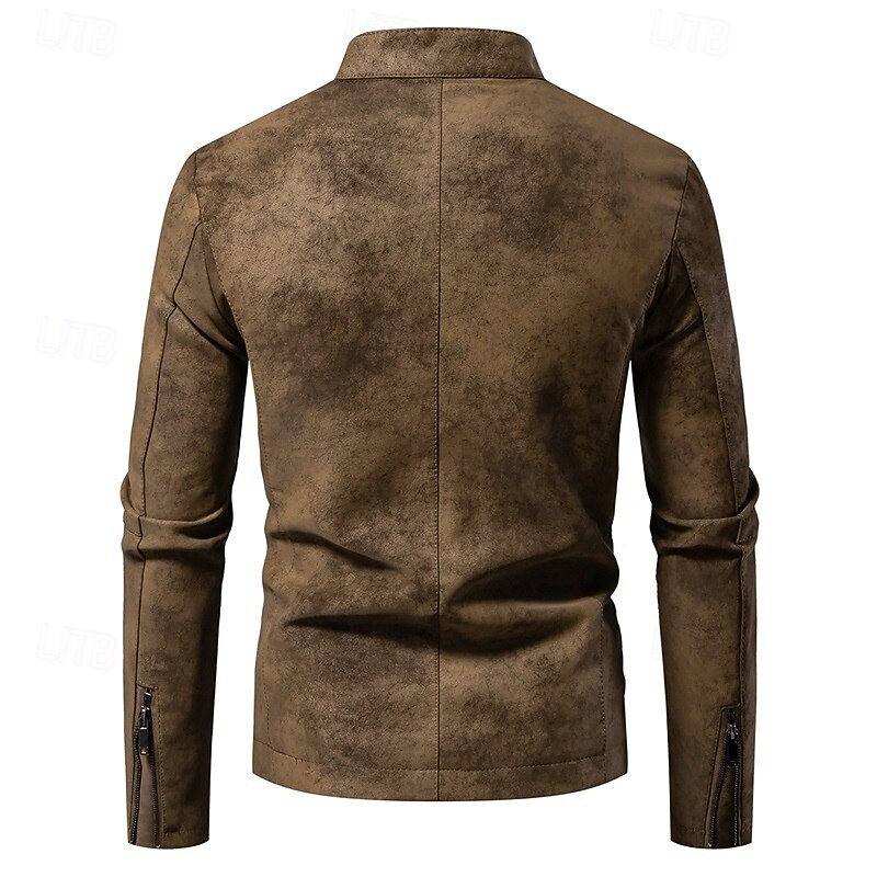 Men's Faux Leather Jacket Biker Jacket Motorcycle Jacket Vacation Daily Windproof Warm Pocket Fall Winter Plain Fashion Classic Stand Collar Regular Black Brown Green Jacket3