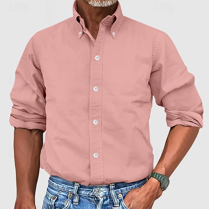 Men's Shirt Dress Shirt Button Down Shirt Plain Business Daily Black White Yellow Pink Long Sleeve Turndown Summer Spring Clothing Apparel3