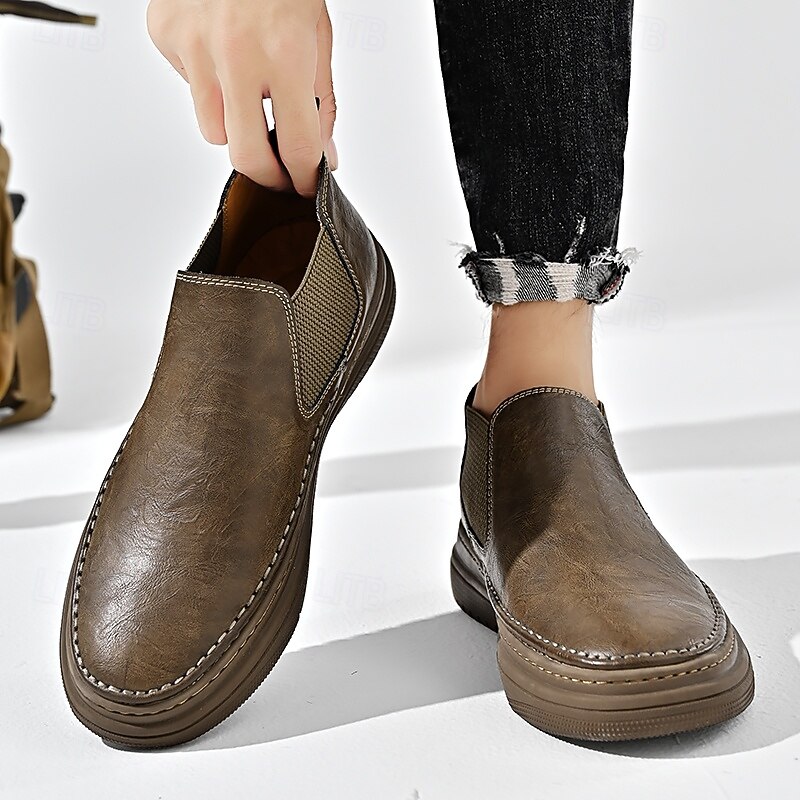 Men's Gray Slip-On Chelsea Sneakers – Casual Low-Top Loafers with Elastic Side Panels for Daily Wear, Commuting and Relaxed Outfits4