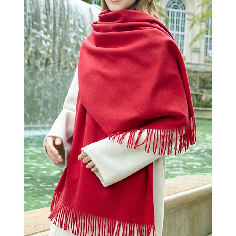 Women's Rectangle Scarf Infinity Scarf Street Holiday Beige Red Purple Scarf Pure Color4