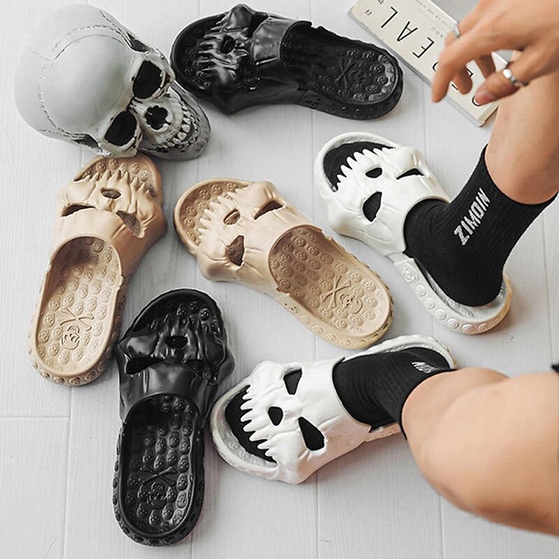 Halloween Skull Design Single Band Slippers, EVA Non-Slip Thick Sole Soft Indoor Home Bathroom Slippers for Men