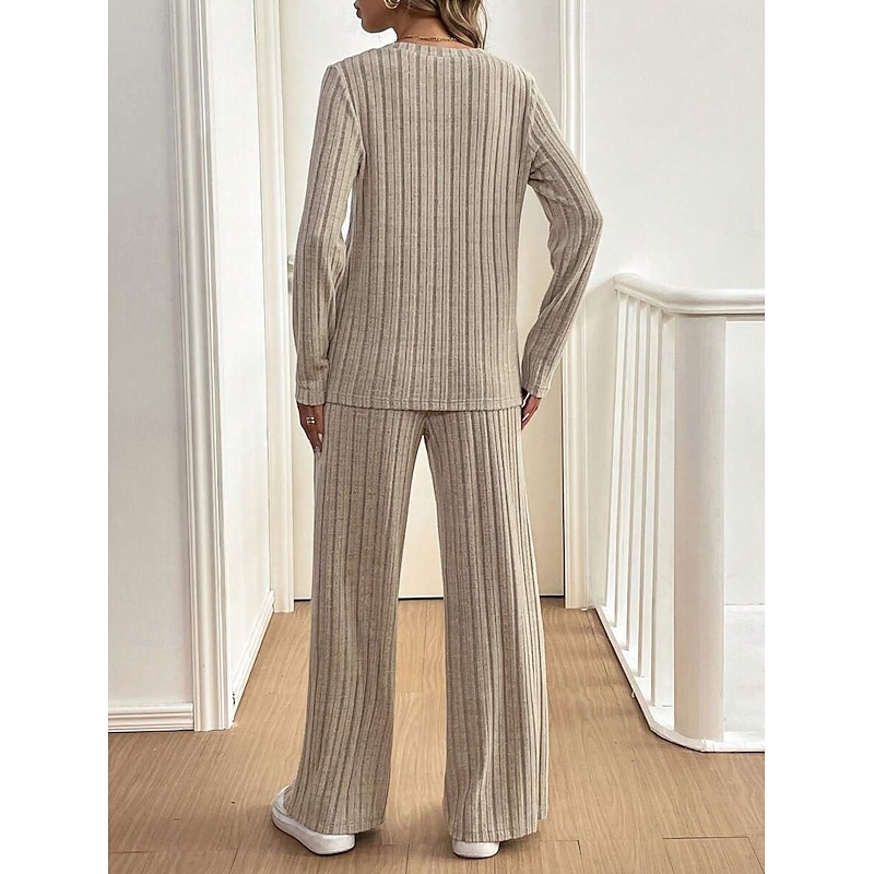 Women's Fashion Streetwear Pants Sets Bolero Top Long Sleeve Crew Neck Solid Color Outdoor Work Casual Beige Fall Regular Fit3