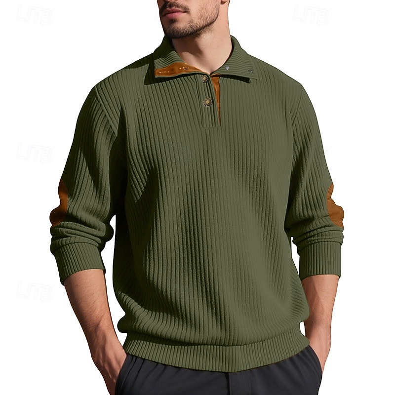 Men's Sweatshirt Corduroy Pullover Hoodie Sweatshirt Pullover Button Up Hoodie Black White Army Green Khaki Gray Standing Collar Plain Patchwork Color Block Sports & Outdoor Casual Daily Streetwear3