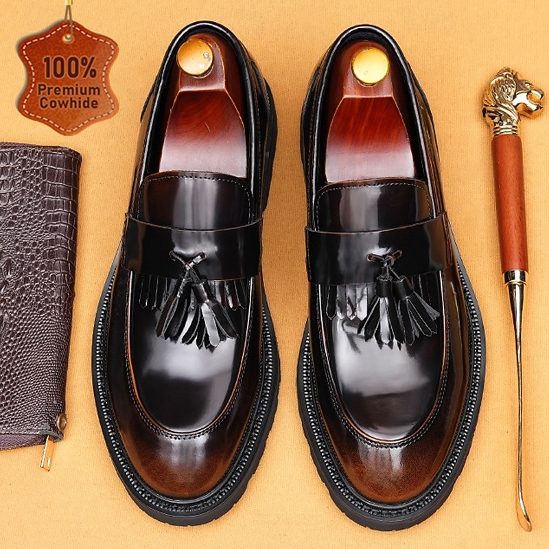 Men's Black Tassel Loafers Classic Slip-On Business Dress Shoes for Office Wear, Parties and Semi-Formal Occasions