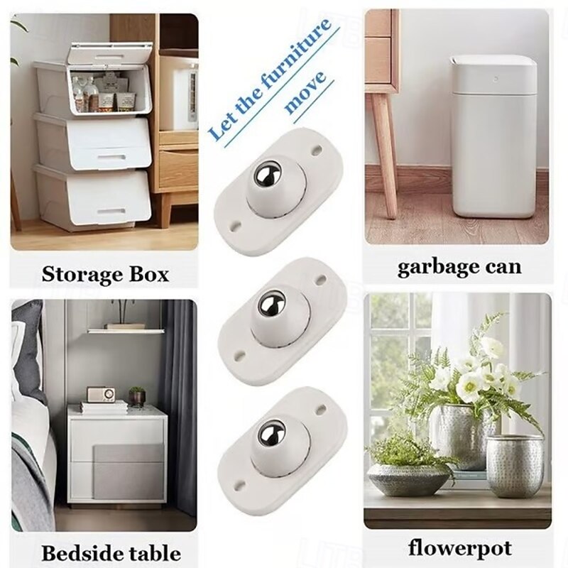 20 Pcs Stainless Steel Paste Universal Wheel Self Adhesive Mini Swivel Caster Wheels, 360° Rotation Ball Caster, Stainless Steel Universal Wheel Ball Transfers Pasted on The Bottom of Storage Box Small Furniture DIY Toys for Moving Easily2