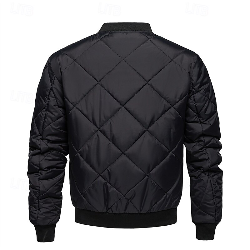 Men's Winter Coat Bomber Jacket Quilted Jacket Parka Pocket Polyster Vacation Daily Wear Date Regular Fashion Casual Comfortable Thermal Warm Fall Winter Solid / Plain Color Wine Black Brown Khaki2