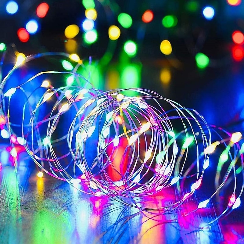 1M-10Leds/2M-20Leds/3M-30Leds/5M-50Leds/10M-100Leds Copper Wire String Light with Battery Box Waterproof and Non-conductive Christmas Halloween Wedding Festival Indoor and Outdoor Decorative Light