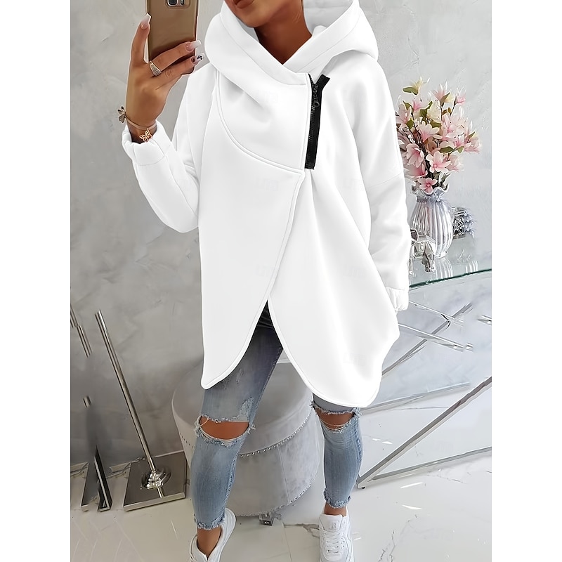 Women's Casual Jacket Comfortable Breathable Zipper Casual Plain Vacation Street Casual Daily Wear Zipper Regular Hooded Oversized Long Sleeve Outerwear Black White Pink Spring Fall4