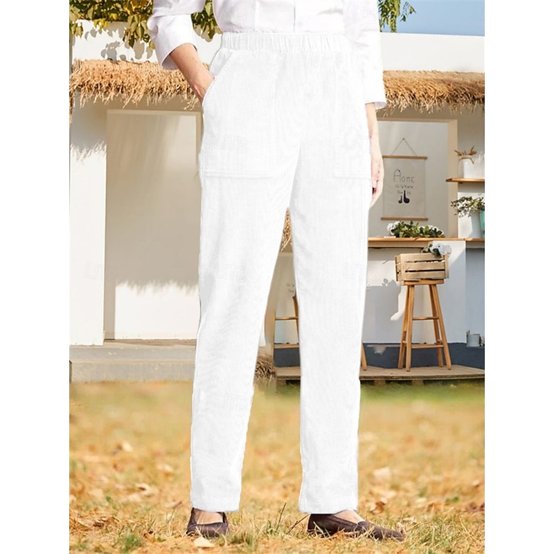 Women's Chinos Straight Fashion Streetwear Basic Full Length High Waist Solid Color Pocket Elastic Waistband Comfy Soft Comfortable Micro-elastic Outdoor Street dark brown Army Green Black White2