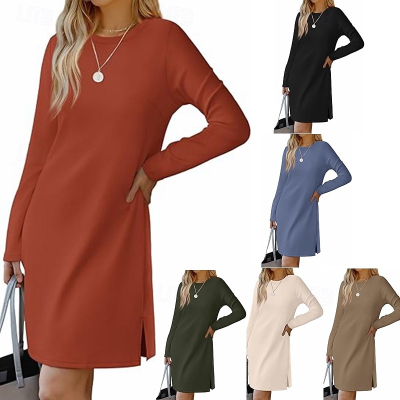 Women's Midi Dress Casual Dress T Shirt Dress Tee Dress Fashion Modern Outdoor Daily Going out Regular Fit Plain Long Sleeve Crew Neck Magenta Black Blue Dark Green Spring Fall