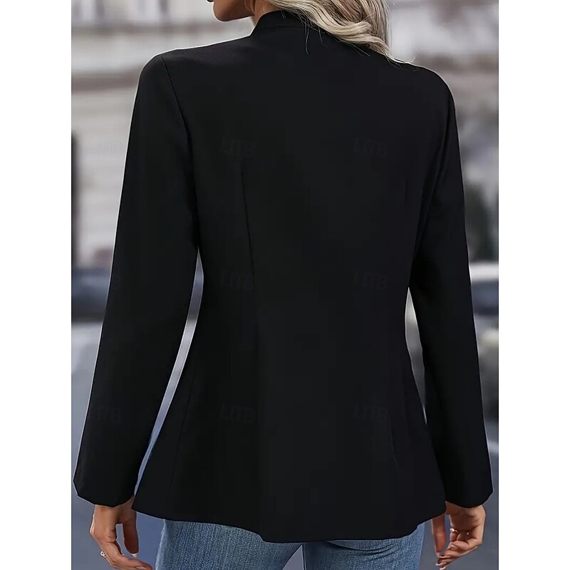 Women's Blazer Comfortable Breathable Pocket Buttons Casual Plain Office Street Casual Daily Wear Single Breasted Regular Stand Collar Regular Fit Long Sleeve Outerwear Black White Wine Spring Fall2
