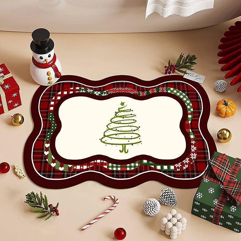Christmas Diatom Mud Drain Mat, Kitchen Counter Protective Mat, Oil-Absorbent, Dirt-Resistant Home Decoration3