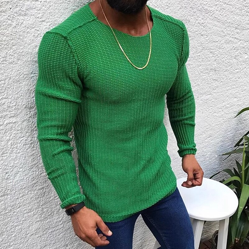Men's Sweater Pullover Sweater Jumper Ribbed Knit Regular Tops Knitted Slim Fit Plain Crew Neck Knitwear Contemporary Casual Daily Wear Clothing Apparel Fall Black White S M L3