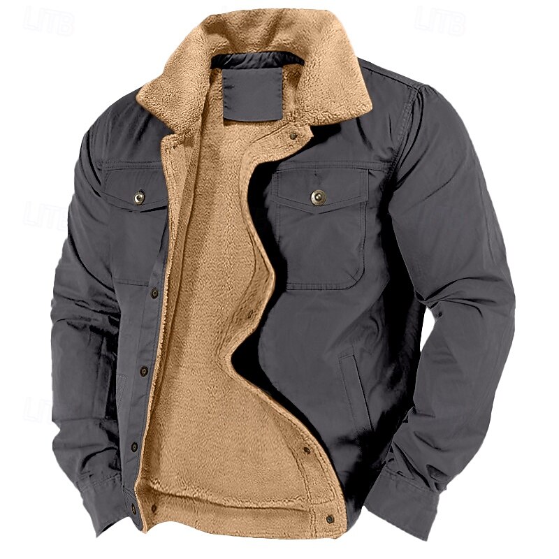 Men's Fleece Jacket Cargo Jacket Vacation Casual Thermal Warm Fleece Lining Pocket Fleece Collar Winter Solid Color WorkWear Collar Regular Dark Gray Black White Brown Green Jacket4