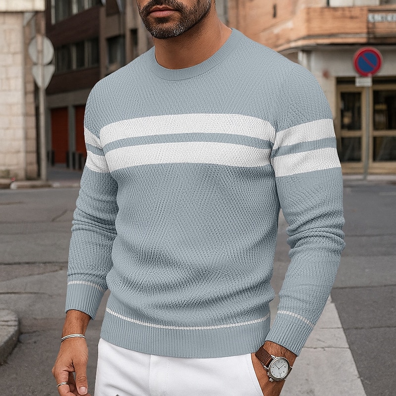 Men's Pullover Sweater Jumper Ribbed Knit Regular Tops Knitted Slim Fit Plain Crew Neck Knitwear Modern Contemporary Casual Daily Wear Clothing Apparel Fall Winter Black Red S M L