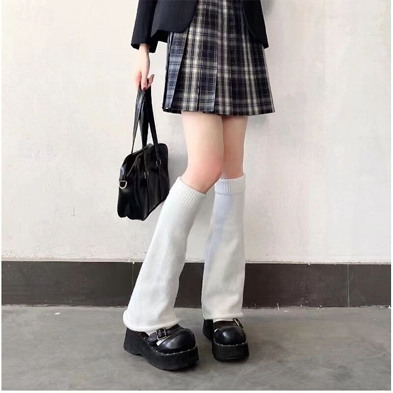 Women Knit Slouch Socks, Flared Leg Warmers for Fall and Winter, Solid Color Mid-Calf Sock Covers, Trendy Student Style Warmers4