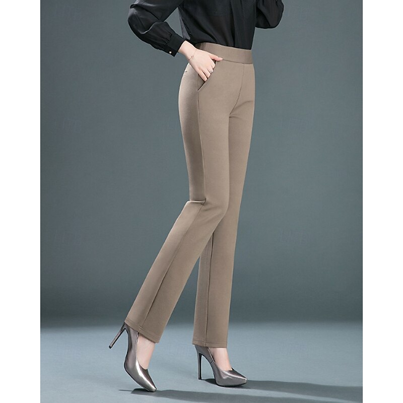 Women's Chinos Straight Vacation Vintage Streetwear Full Length Medium Waist Plain Pocket Elastic Waist Comfortable Micro-elastic Outdoor Vacation Daily Camel Black Dark Navy Khaki Spring Fall Winter2