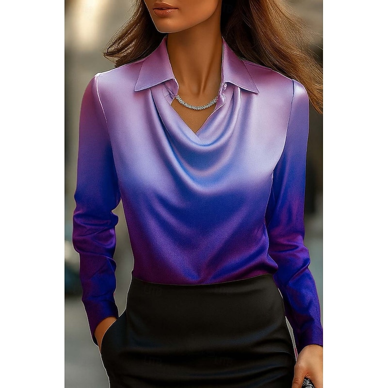 Women's Shirt Graphic Geometric Abstract Elegant Stylish Basic Long Sleeve Cowl Neck Regular Tops Work Party Evening Wear Daily Ruched Draped Black And White Red Blue Light Purple Spring Fall Winter2