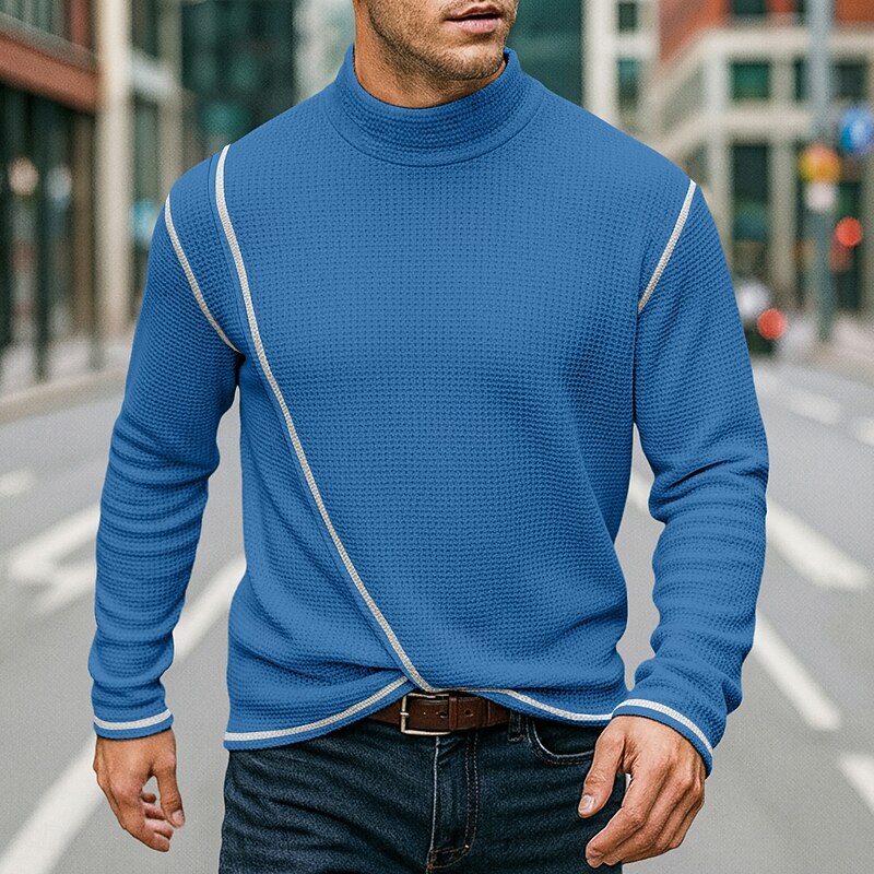 Men's Waffle Shirt Turtleneck shirt Tee Top Long Sleeve Shirt Long Sleeve Turtleneck High Neck Fall Spring &  Fall Plain Fashion Designer Basic Wrap Crossover Vacation Street Casual White Navy Blue4