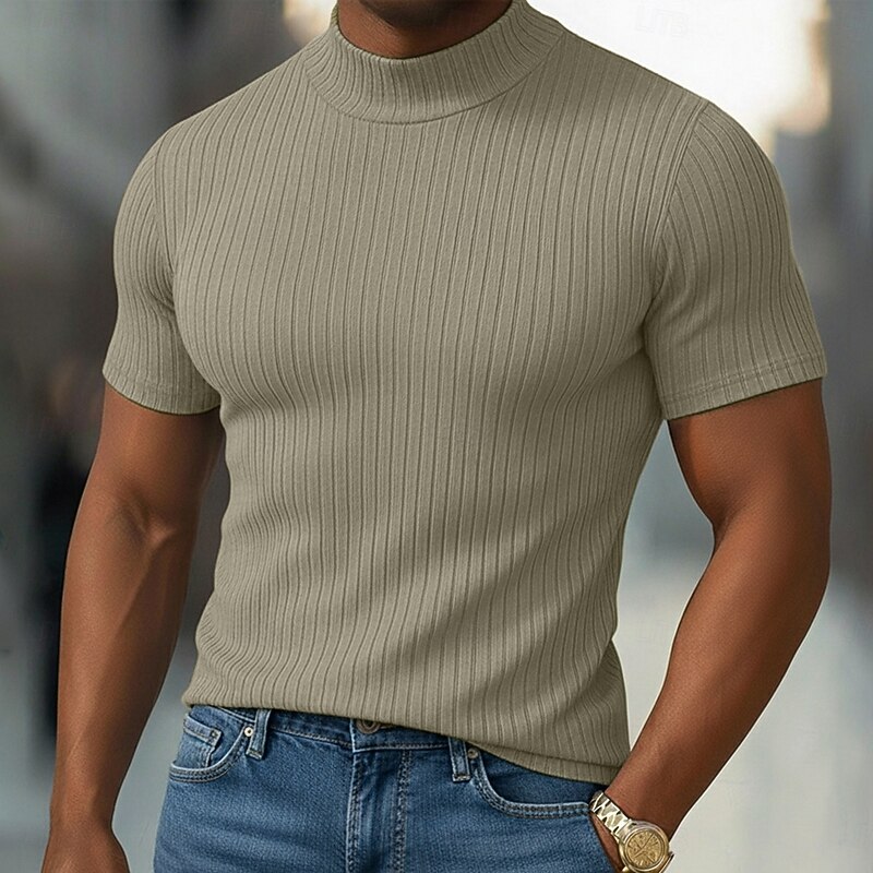 Men's T Shirt Muscle Shirt Ribbed Knit tee Tee Top Short Sleeves Turtleneck Summer Plain Pit Strip Fashion Designer Basic Slim Fit Vacation Street Going out Black White Light Gray Top Tee for Men4