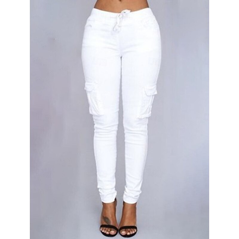 Women's Chinos Tights Fashion Streetwear Casual Full Length High Waist Plain Drawstring Pocket Comfy Soft Comfortable Micro-elastic Outdoor Street White Army Green Red Summer Spring Regular Fit