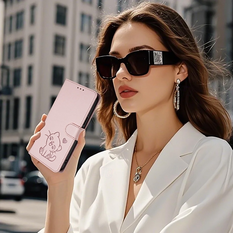 Phone Case For Google Pixel 9 Pro Pixel 9 Pro XL Pixel 8 Pro Pixel 8 Wallet Case Full Body Protective with Lanyard Camera Lens Protector Cat Retro TPU PU Leather