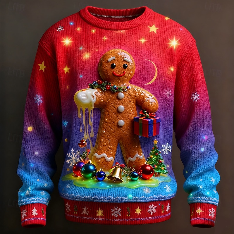 Ugly Christmas Sweater Men's 3D Cartoon Snowflake Pullover Sweater Jumper Knitwear Crewneck Casual Vacation Daily Festival 3D Print Keep Warm Long Sleeve Spring Fall Winter Red Blue Purple