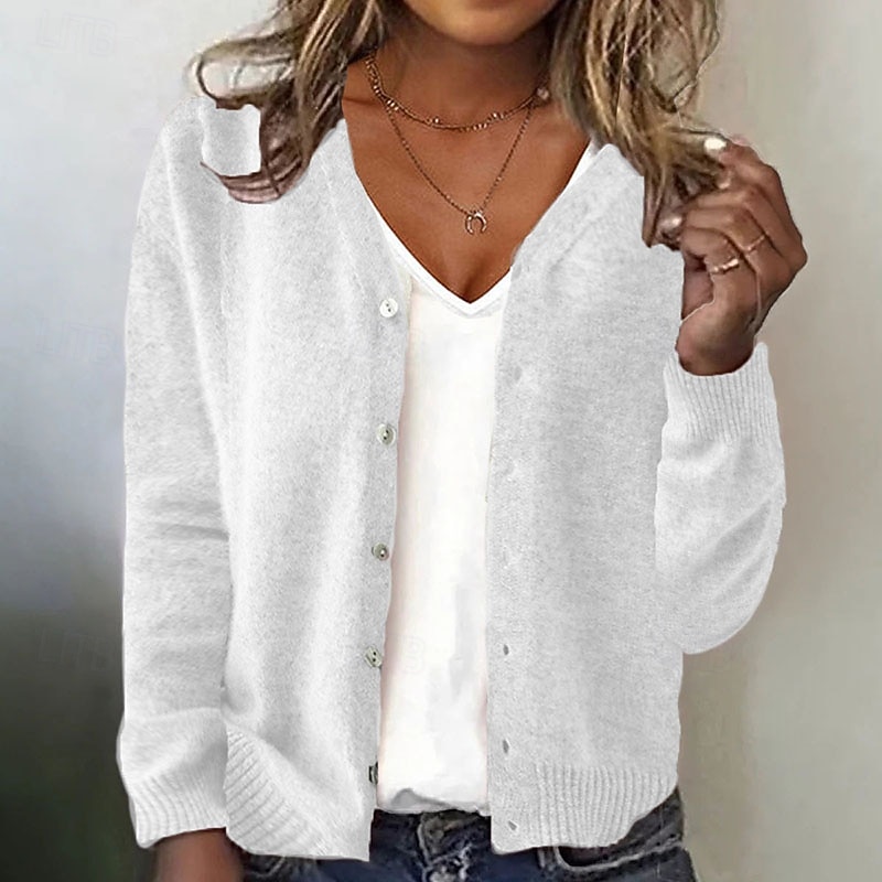 Women's Sweater Cardigan Streetwear Casual Solid Color V Neck Buttons Knitted Long Sleeve Regular Tops Knit Daily Holiday Going out Wine Red Black Fall Winter3
