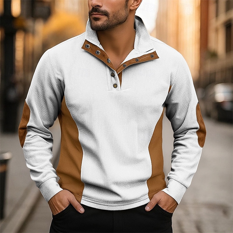 Men's Sweatshirt Apricot Black White Red Blue Standing Collar Color Block Patchwork Sports & Outdoor Daily Holiday Polyester Corduroy Streetwear Basic Casual Fall Winter Clothing Apparel Hoodies3