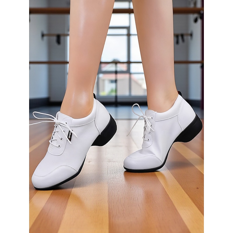 Women's White Lace-Up Dance Shoes - Professional Ballroom Practice Sneakers for Latin, Jazz and Party Performances2