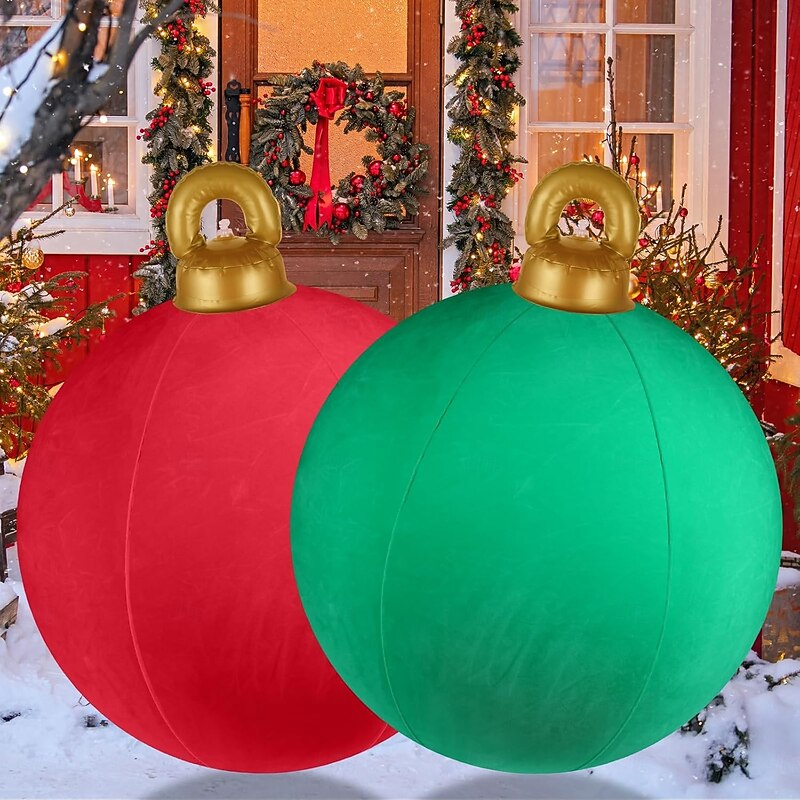 Christmas Outdoor Inflatable Velvet Ball 60cm/24 Inch Large Inflatable Xmas Ornaments, Reusable Blow Up Christmas Decorations for Yard Tree Indoor3