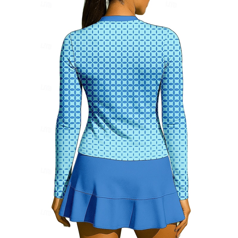 Women's Geometric Gradient Tops Sport Shirt Tennis Shirt Tennis Top Long Sleeve Zipper Floral UPF50+ UV Resistant High Elasticity Moisture Wicking Breathable Volleyball Tennis Golf Stand Collar Zip2