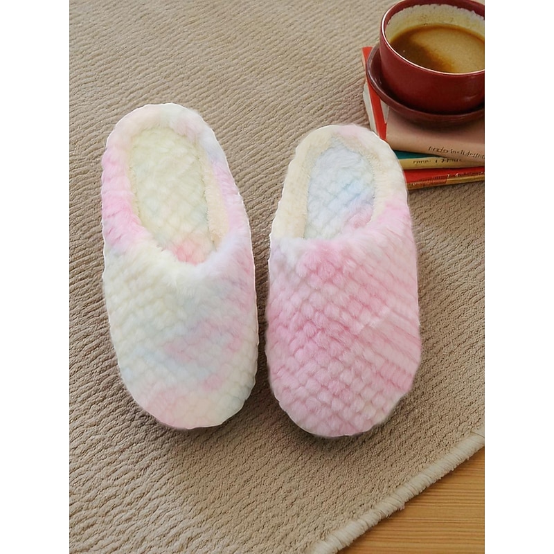 Women's Fuzzy Rainbow Tie-Dye Slippers – Cozy Plush Indoor House Shoes for Winter Lounging, Sleepovers and Casual Home Wear4