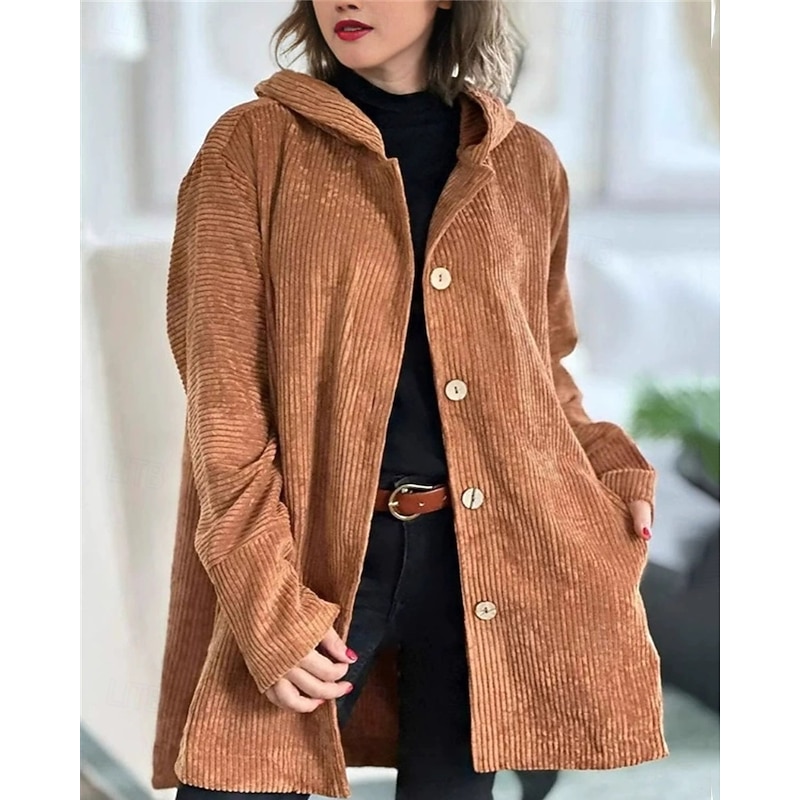 Women's Puffer Jacket Casual Jacket Comfortable Breathable Pocket Buttons Casual Plain Vacation Street Casual Daily Wear Single Breasted Short Long Hooded Regular Fit Long Sleeve Outerwear Black Red