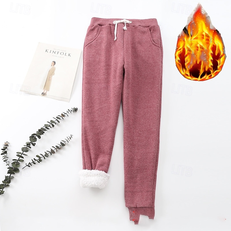 Women's Sweatpants Chinos Harem Pants Vacation Vintage Streetwear Full Length Medium Waist Plain Pocket Elastic Waist Basic Warm Micro-elastic High Elasticity Outdoor Vacation Street claret Light4