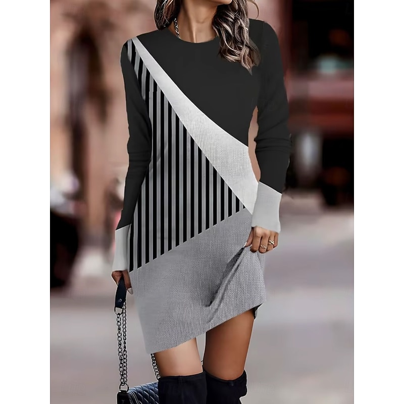 Women's Mini Dress T Shirt Dress Tee Dress Shift Dress Summer Dress Vacation Casual Party Daily Regular Fit Graphic Geometric Long Sleeve Crew Neck Black Blue Camel Spring Fall Winter