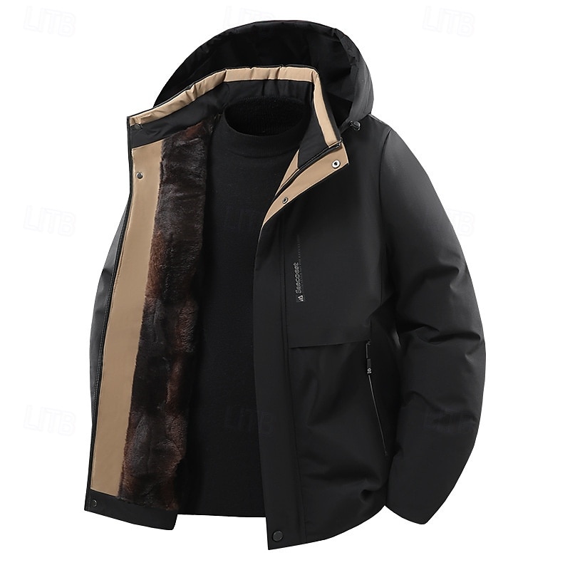 Men's Winter Coat Puffer Jacket Padded Jacket Pocket Cotton Vacation Daily Wear Date Regular Fashion Casual Comfortable Thermal Warm Fall Winter Solid / Plain Color Black Red Khaki Puffer Jacket